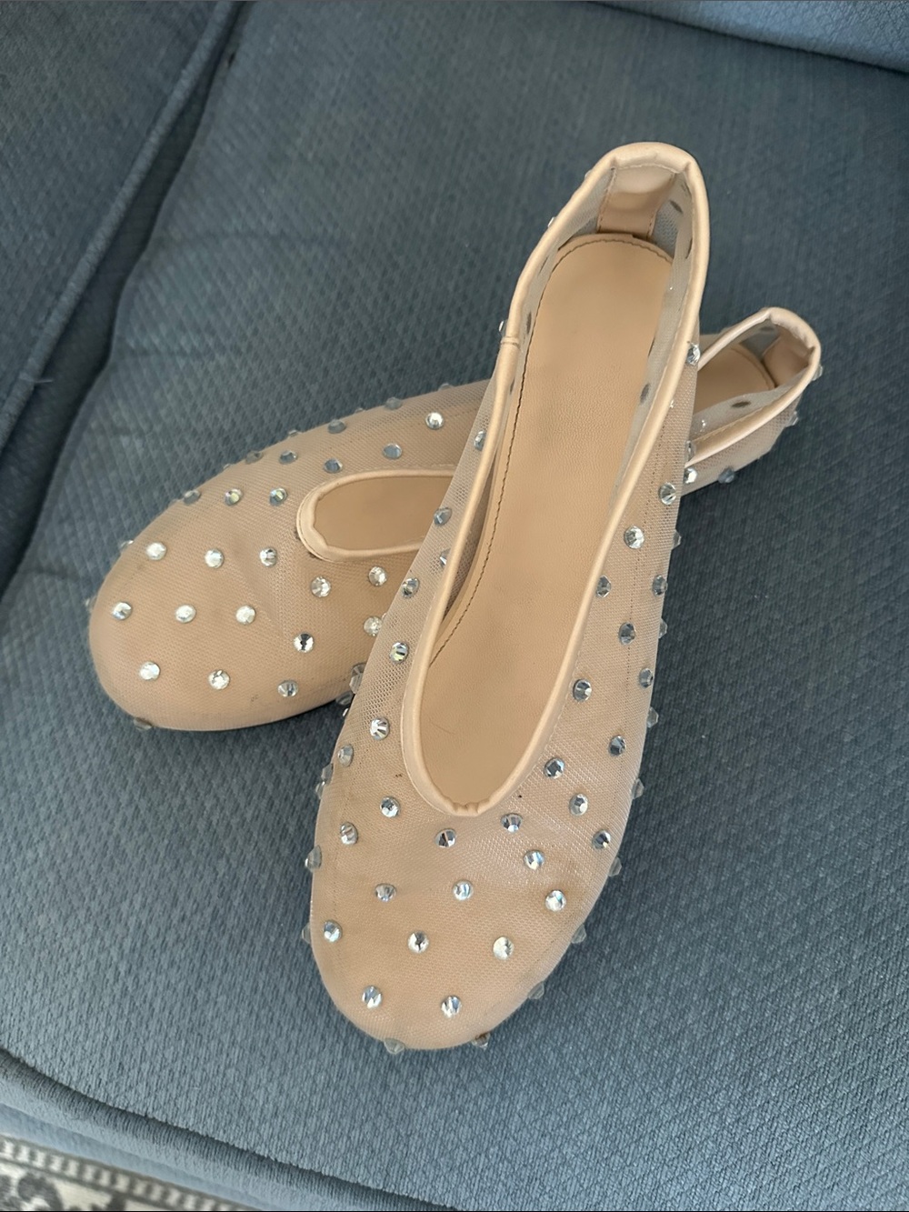 Studded Nude Mesh Ballet Flats